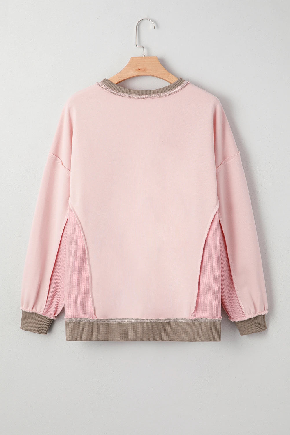 Light Pink Waffle Color Block Patchwork Sequin Christmas Light Bulb Loose Sweatshirt