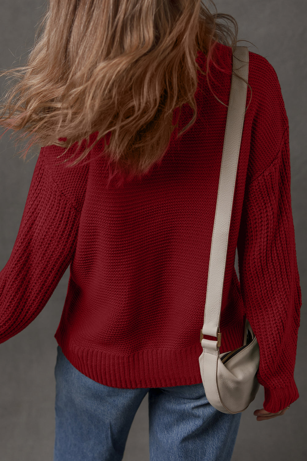 Mist Green Solid Color Front Seam Drop Shoulder Loose Sweater