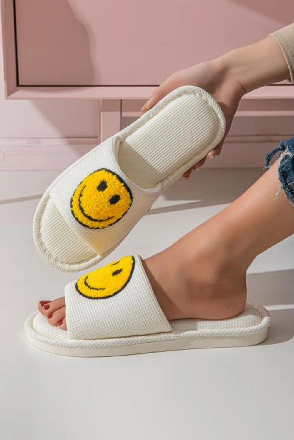Happy Face Open Toe Winter Slippers