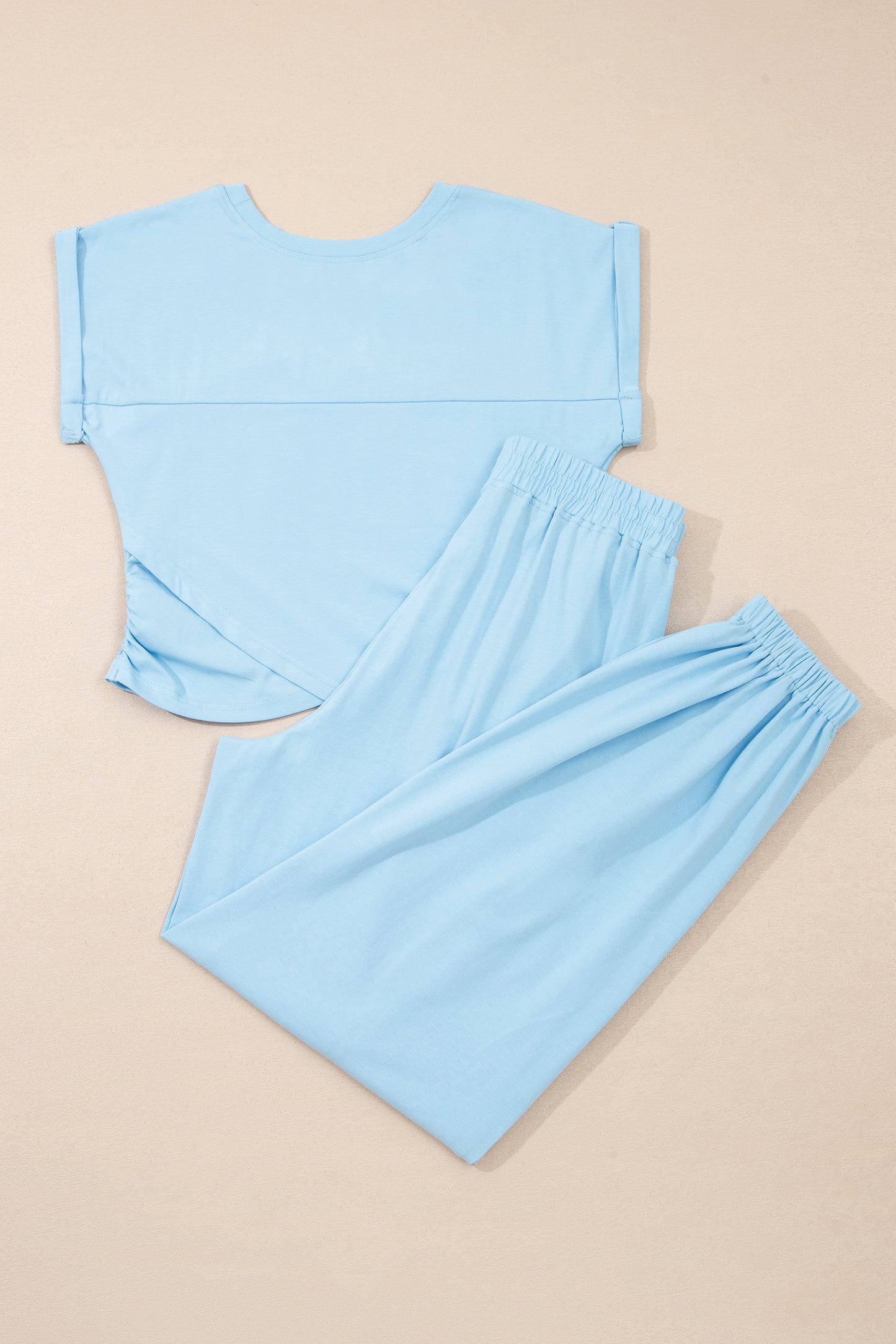 Yellow Cream Solid Color Cropped Tank Top and Jogger Pants Set