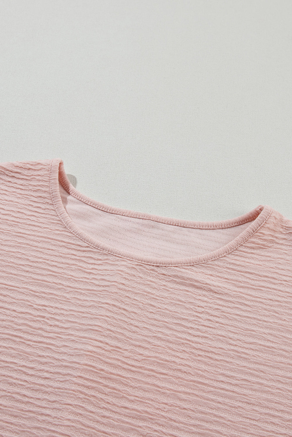 Solid Textured Ruffled Short Sleeve Blouse