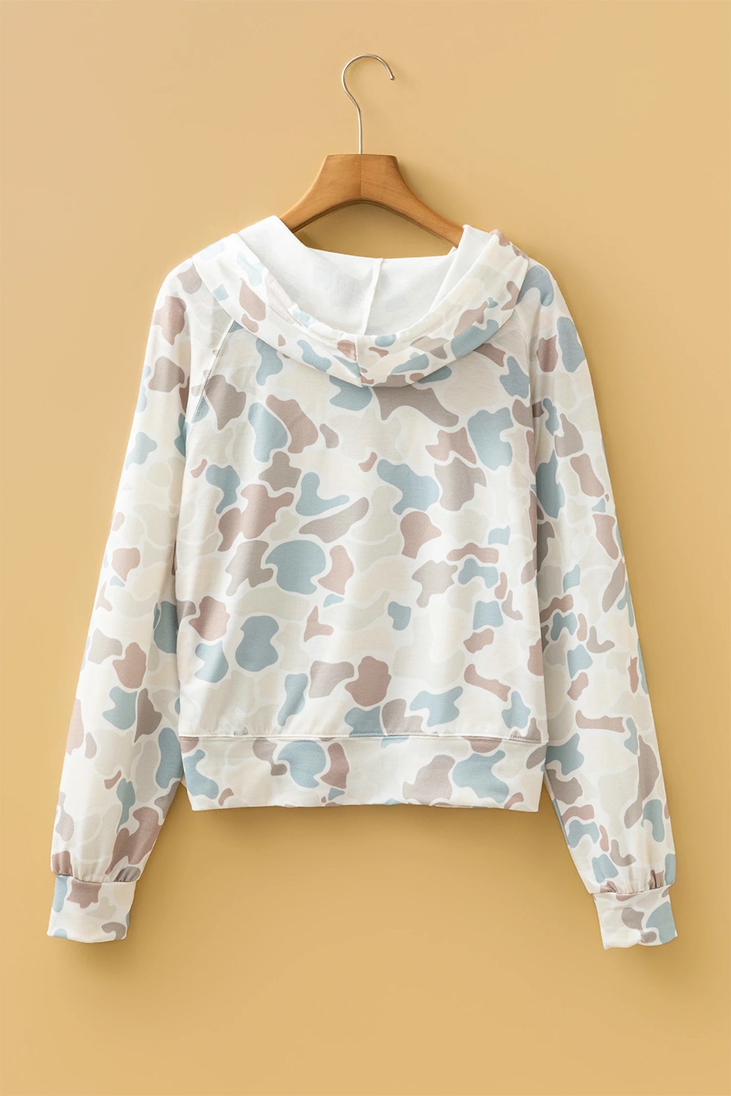 Camouflage Print Long Sleeve Hooded Pullover Casual Top