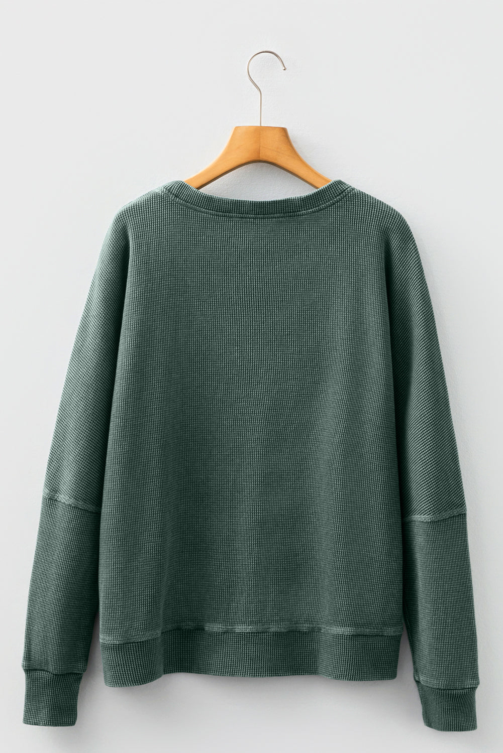 Dark Grey Waffle Knit Patchwork Long Sleeve Loose Top