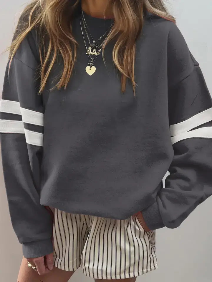 Evergreen Varsity Striped Detail Drop Shoulder Oversized Sweatshirt