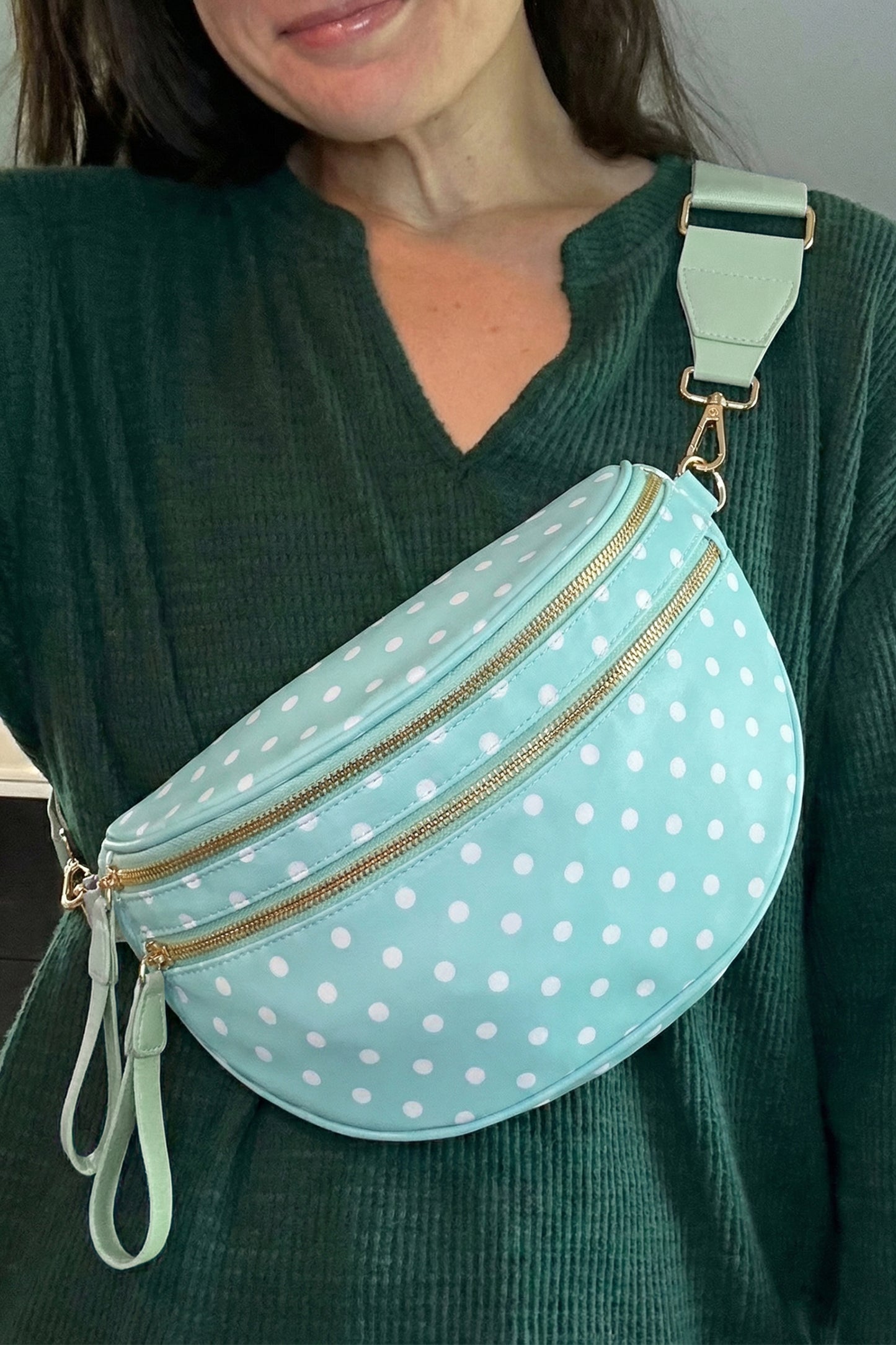 Polka Dot Faux Double Zip Crossbody Bag