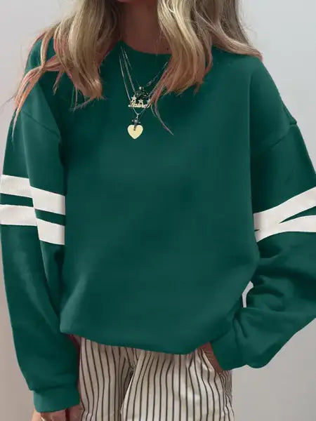 Evergreen Varsity Striped Detail Drop Shoulder Oversized Sweatshirt