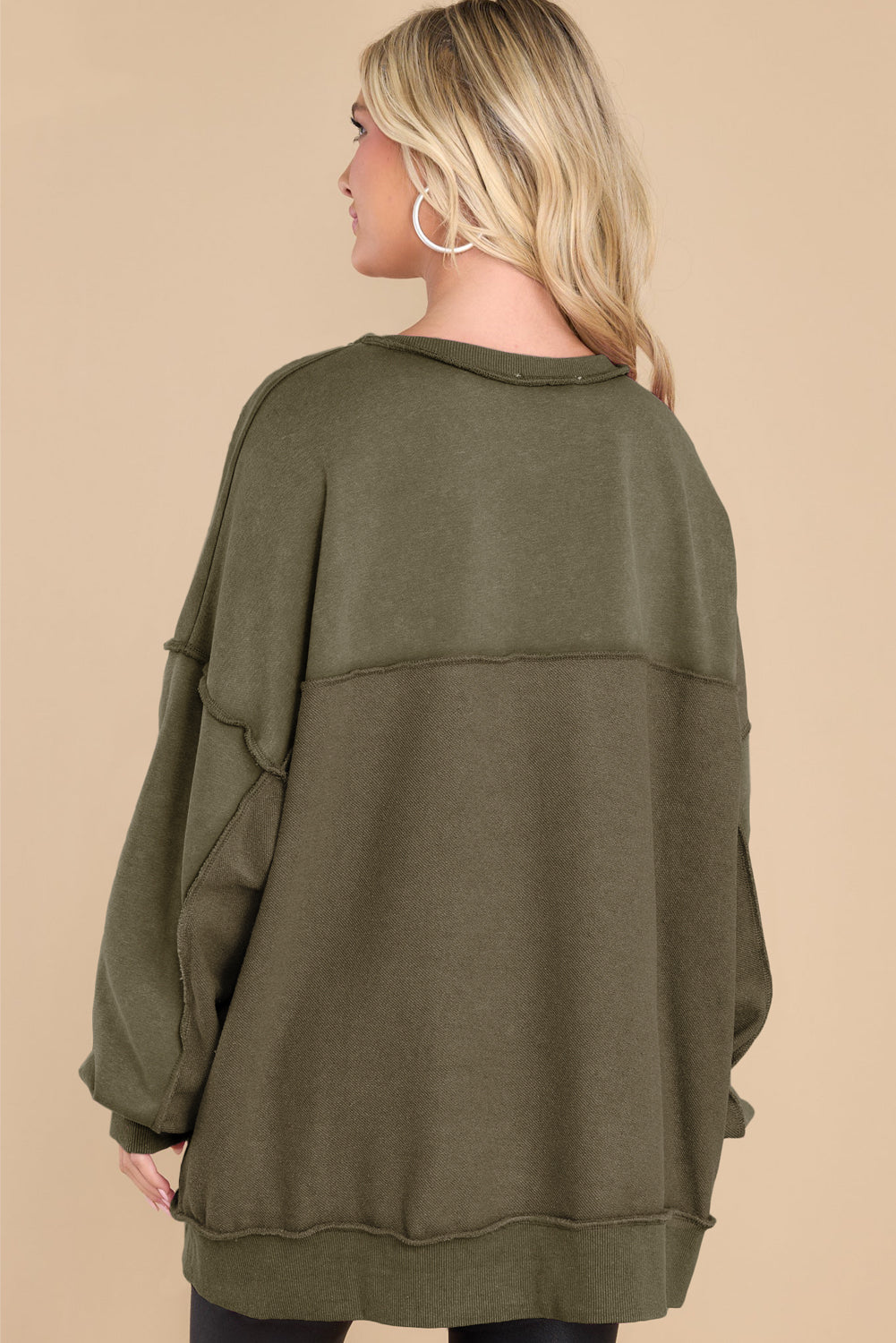 Oversized Exposed Seam Henley Casual Sweatshirt