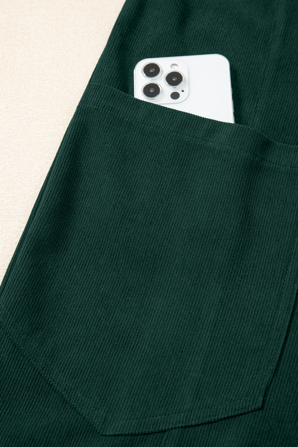 Evergreen Corduroy V Neck Patched Pocket Sleeveless Jumpsuit