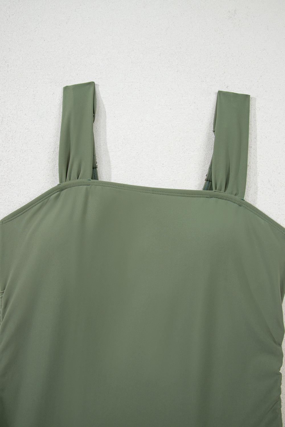 Mist Green Drawstring Ruched Wide Straps Tankini Set