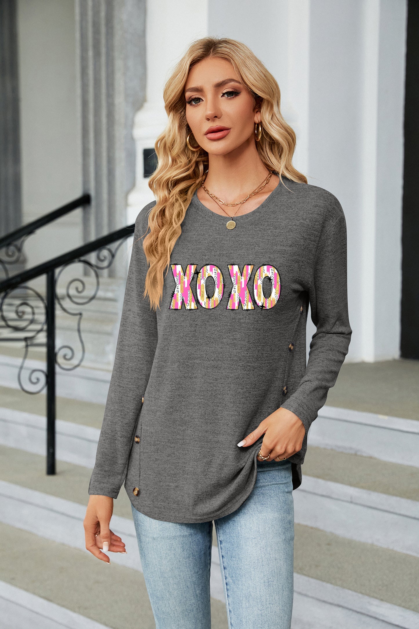 Valentine's Day Bold XOXO Print Long Sleeve Top