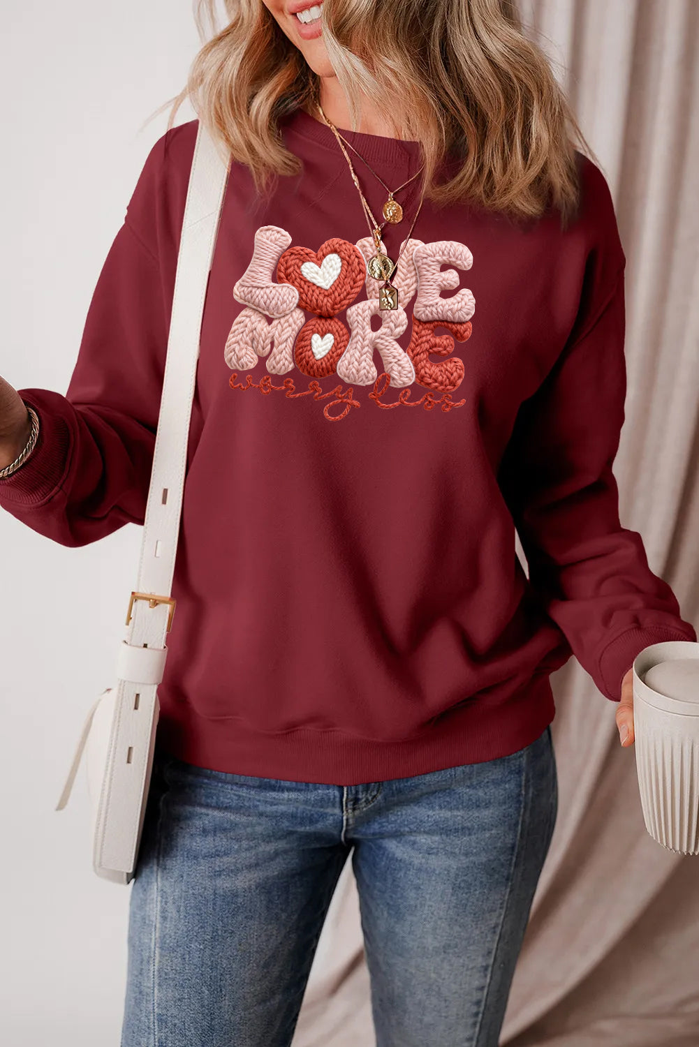 Valentine's Day Love More Heart Graphic Cozy Sweatshirt(Not Embroidery)