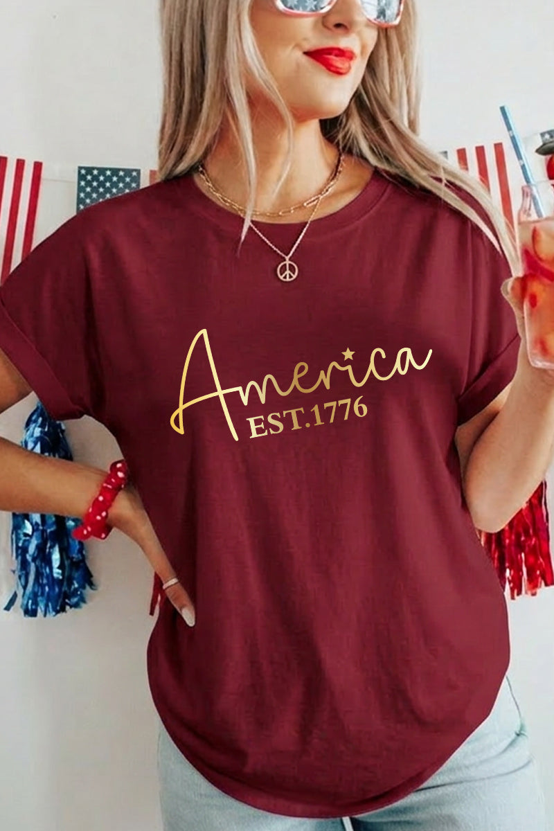 Women America Est 1776 Script Graphic T Shirt