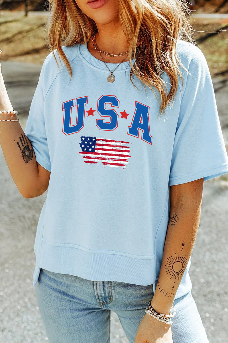 Independence Day USA Flag Letter Graphic Tee Top