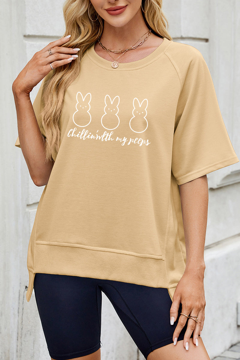 Easter Cute Bunny Graphic Tee Women Casual Spring Shirt