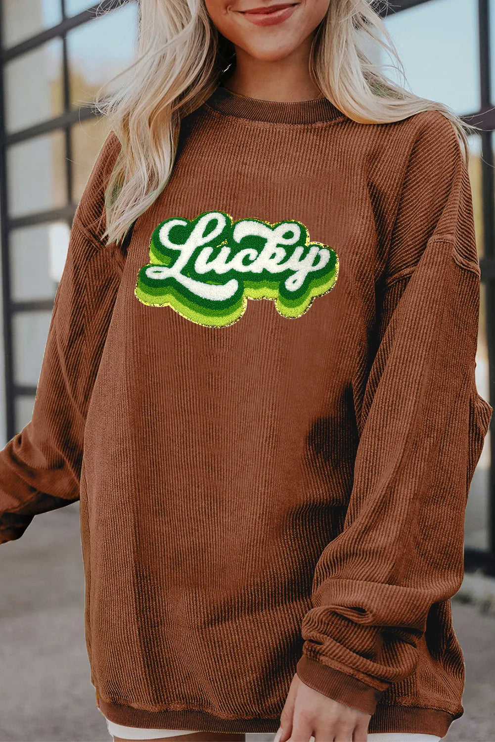 Saint Patrick’s Day Lucky Chenille Graphic Corded Sweatshirt