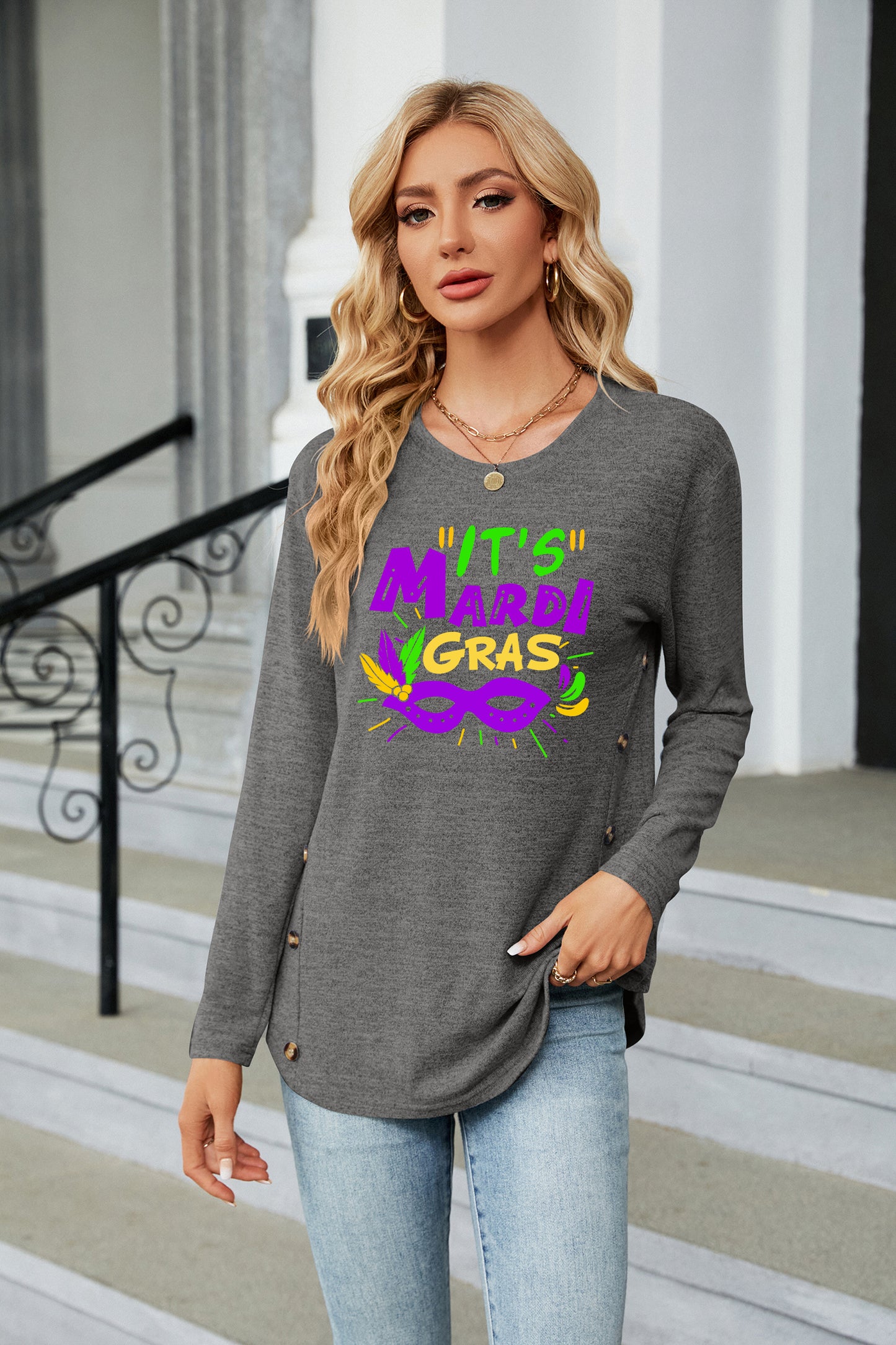 Mardi Gras Graphic Casual Long Sleeve Shirt