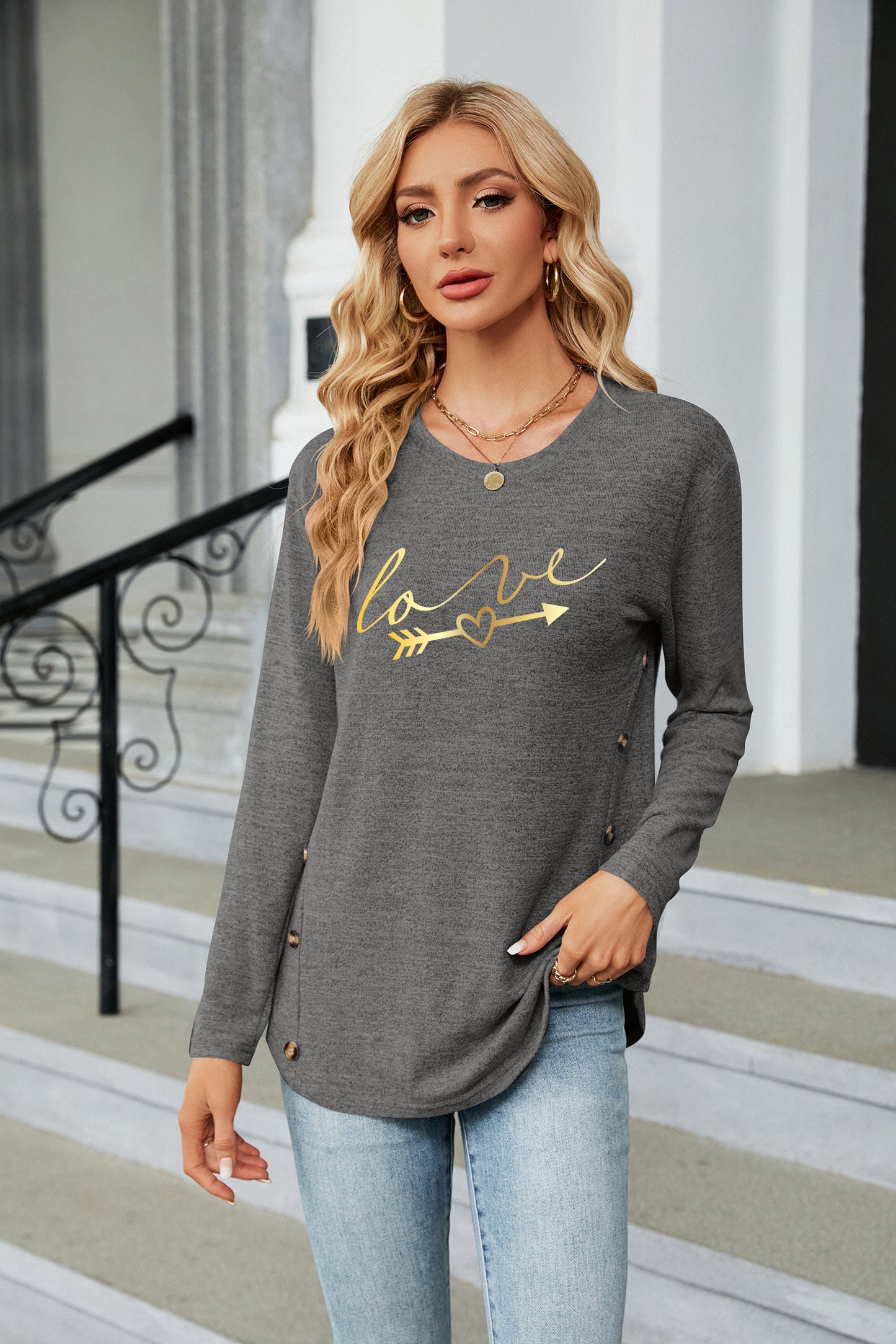 Valentine's Day Gold Script Love Arrow Graphic Top