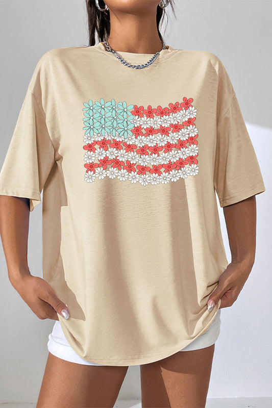 Floral Flag Graphic Tee Oversized Casual
