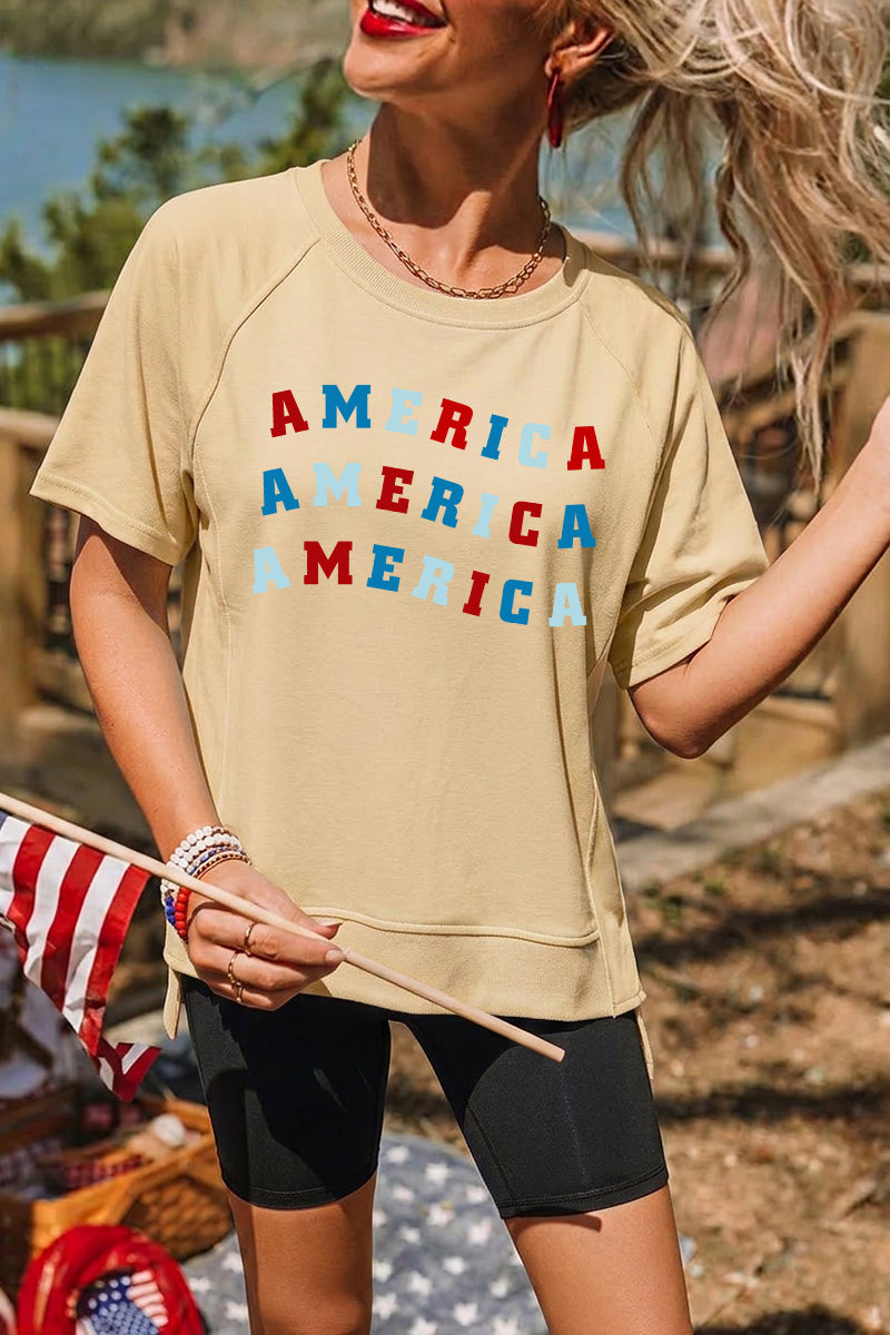 Independence Day America Letter Graphic Tee Casual Top