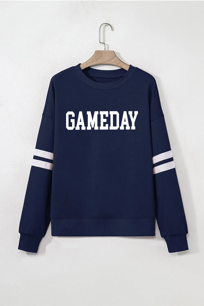 Graphic Cotton Sweatshirt GameDay Oversized Drop-Shoulder Striped