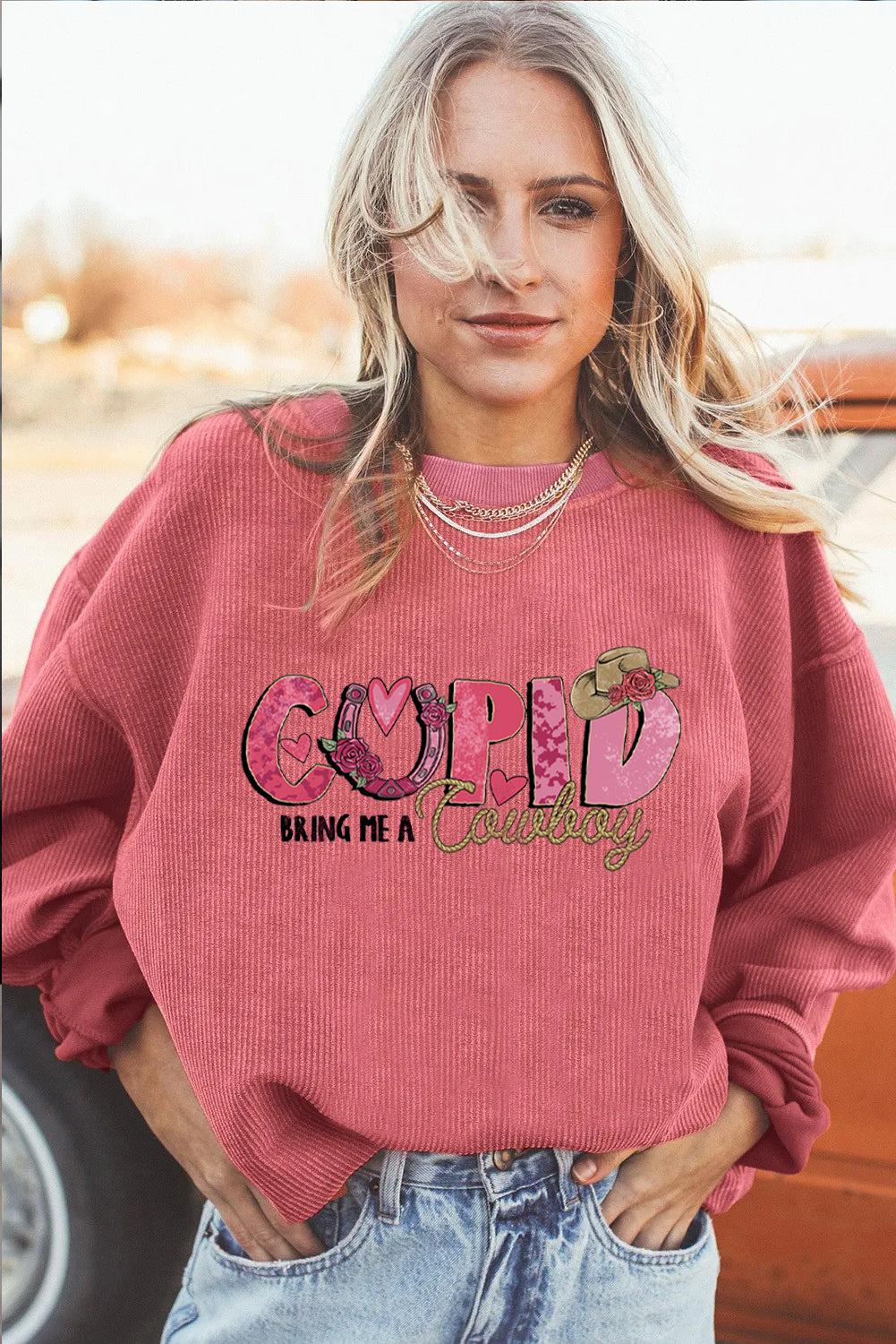 Valentines Day Cupid Cowboy Graphic Casual Sweatshirt