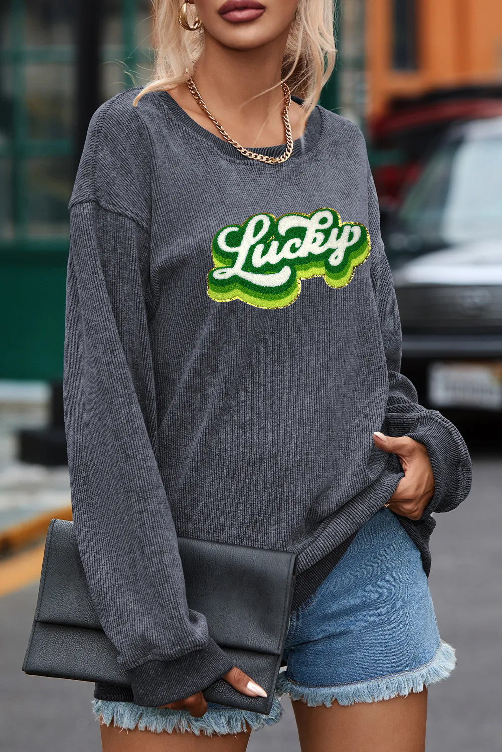Saint Patrick’s Day Sequin Lucky Graphic Sweatshirt