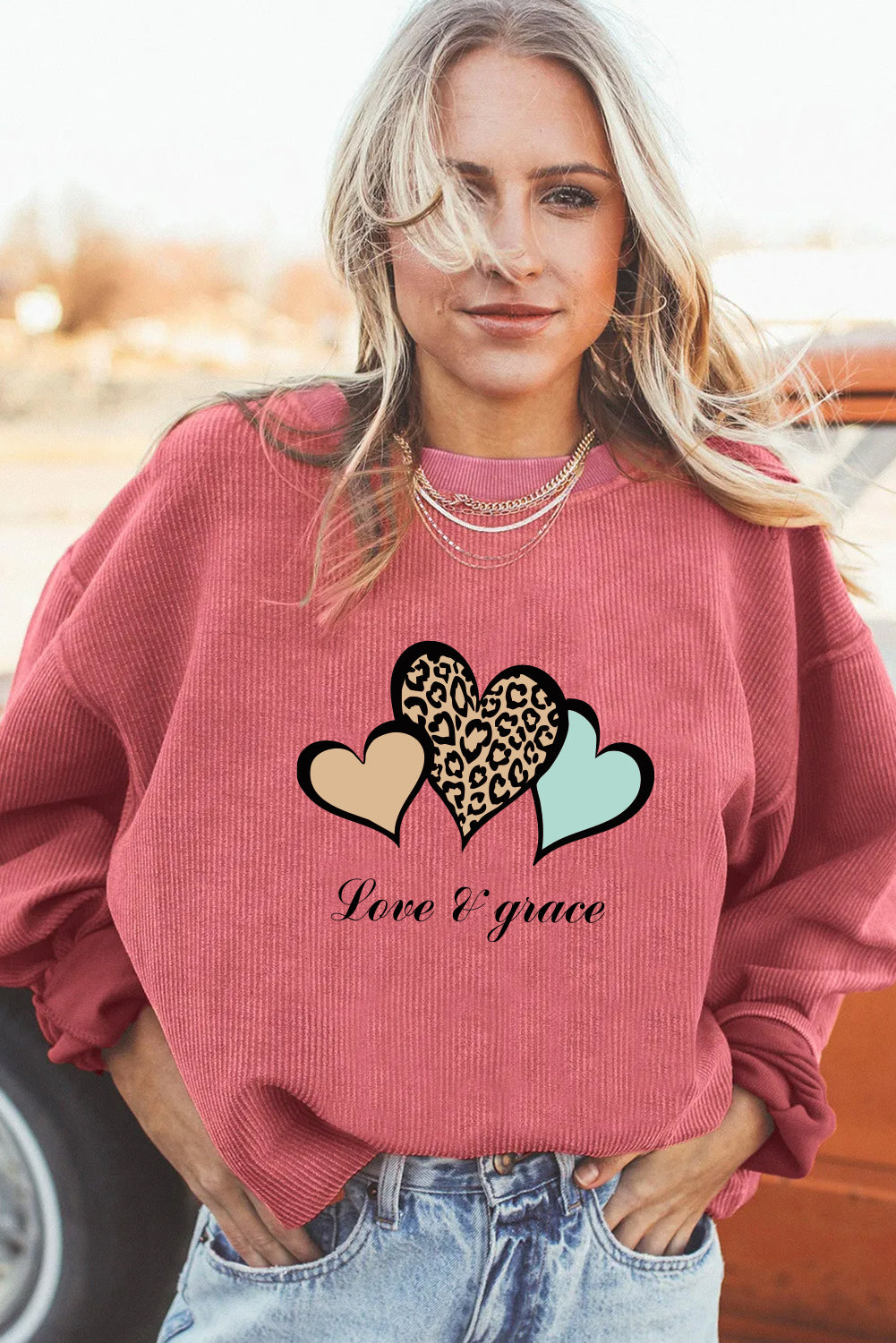 Valentine's Day Colorful Leopard Heart Pink Oversized Sweatshirt