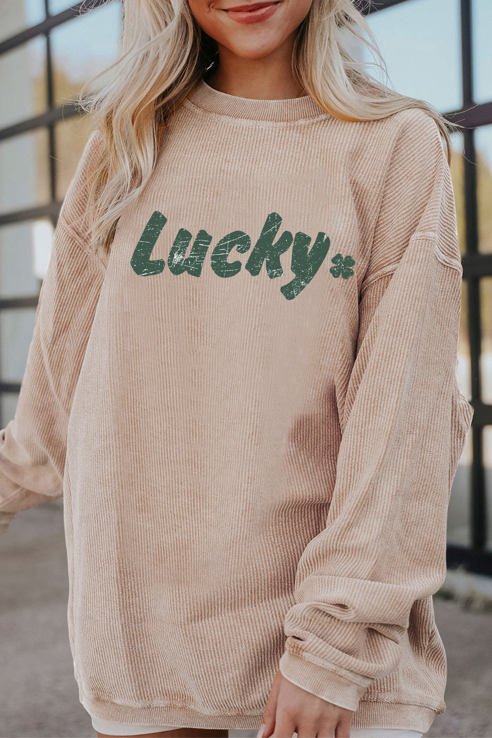 Saint Patrick’s Day Lucky Clover Graphic Corded Sweatshirt