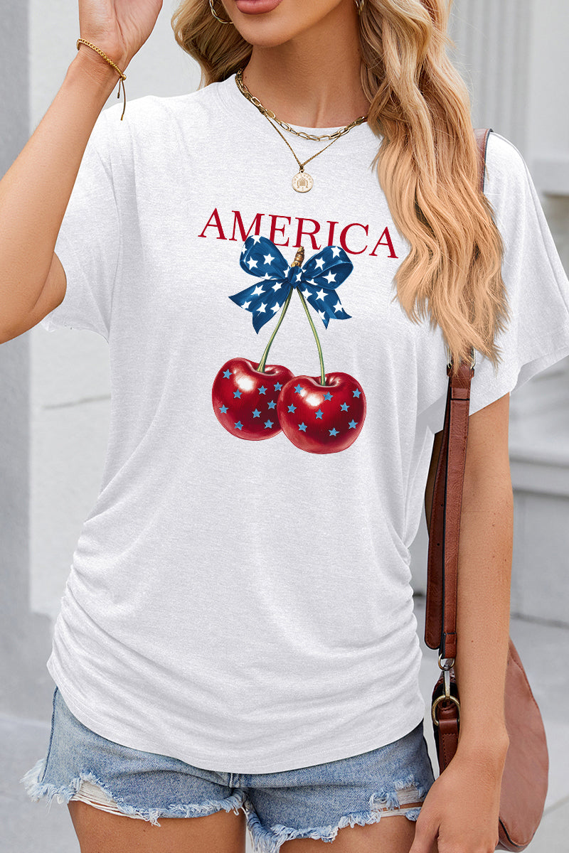 America Cherry Graphic Independence Day Patriotic T Shirt