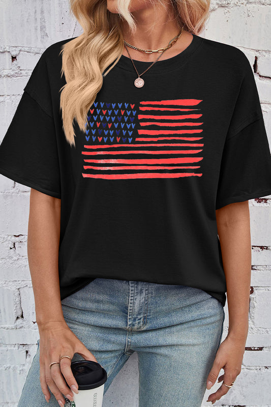Heart Flag Cotton Tee Oversized Casual Patriotic