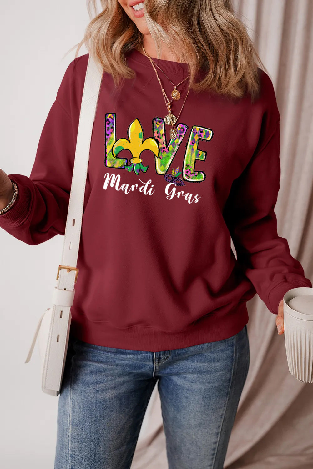 Mardi Gras Colorful Love Graphic Everyday Sweatshirt