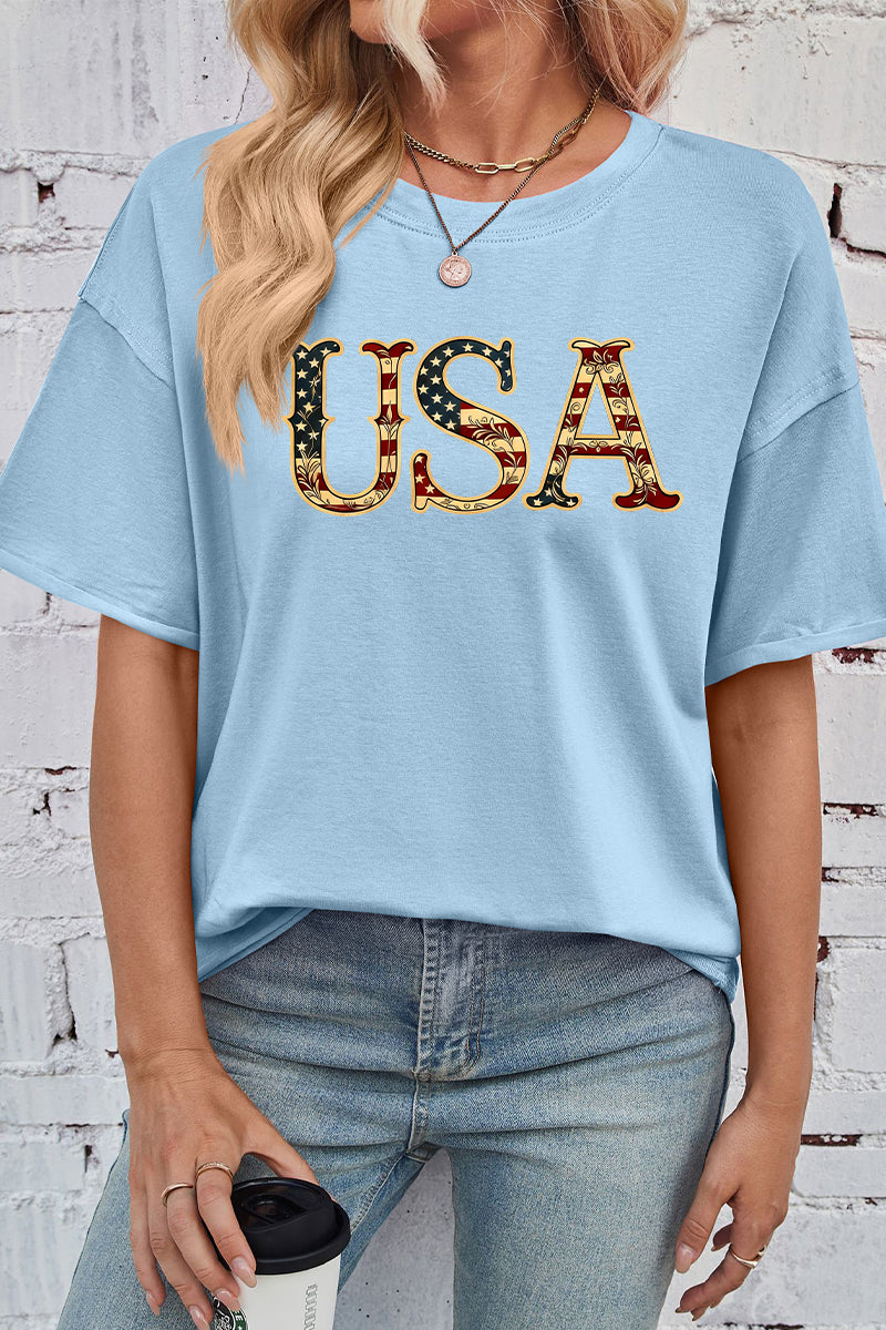 USA Patriotic Print Rayon Tee Oversized Holiday Top