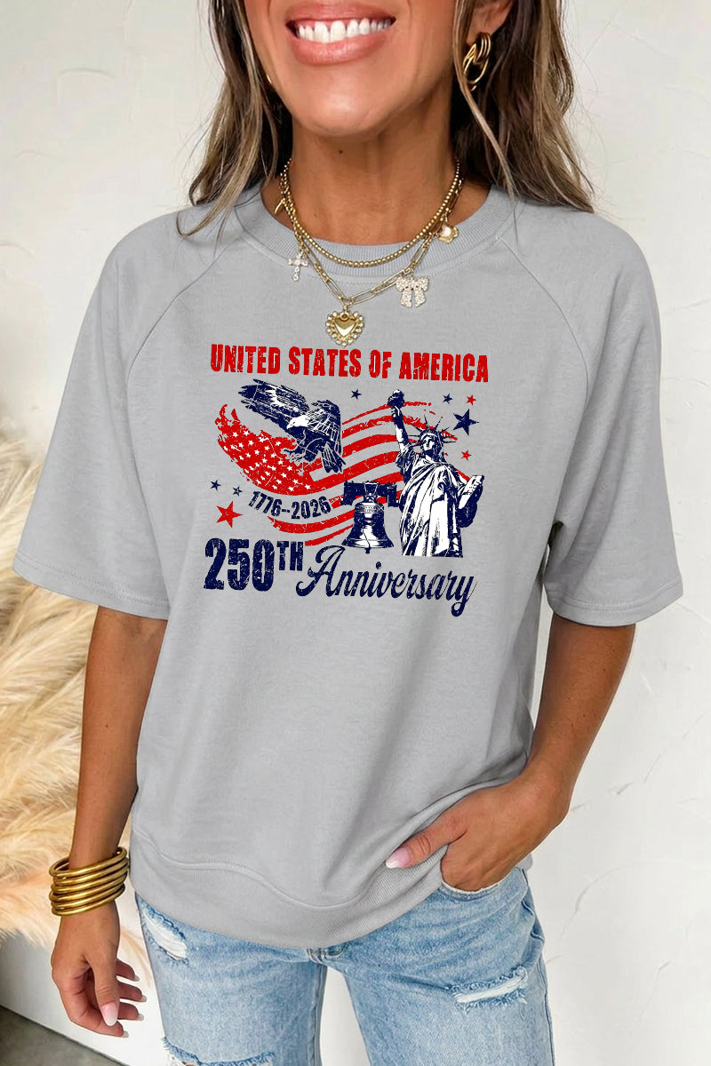 Independence Day USA Eagle Flag Graphic Tee Top