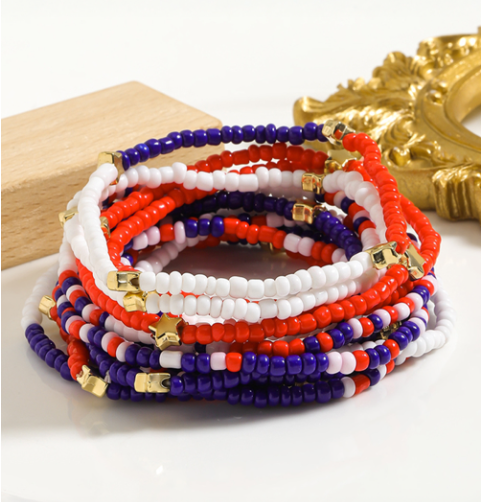 Dark Blue American Flag Star Beaded Multi Layer Bracelet Set
