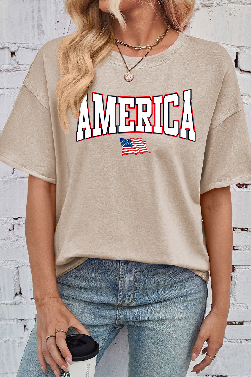 Bold America Flag Print Rayon Tee Oversized Patriotic Top