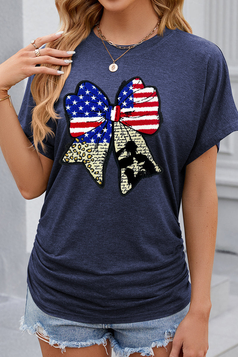 Patriotic Double Bow Graphic 4th of July Casual Tee