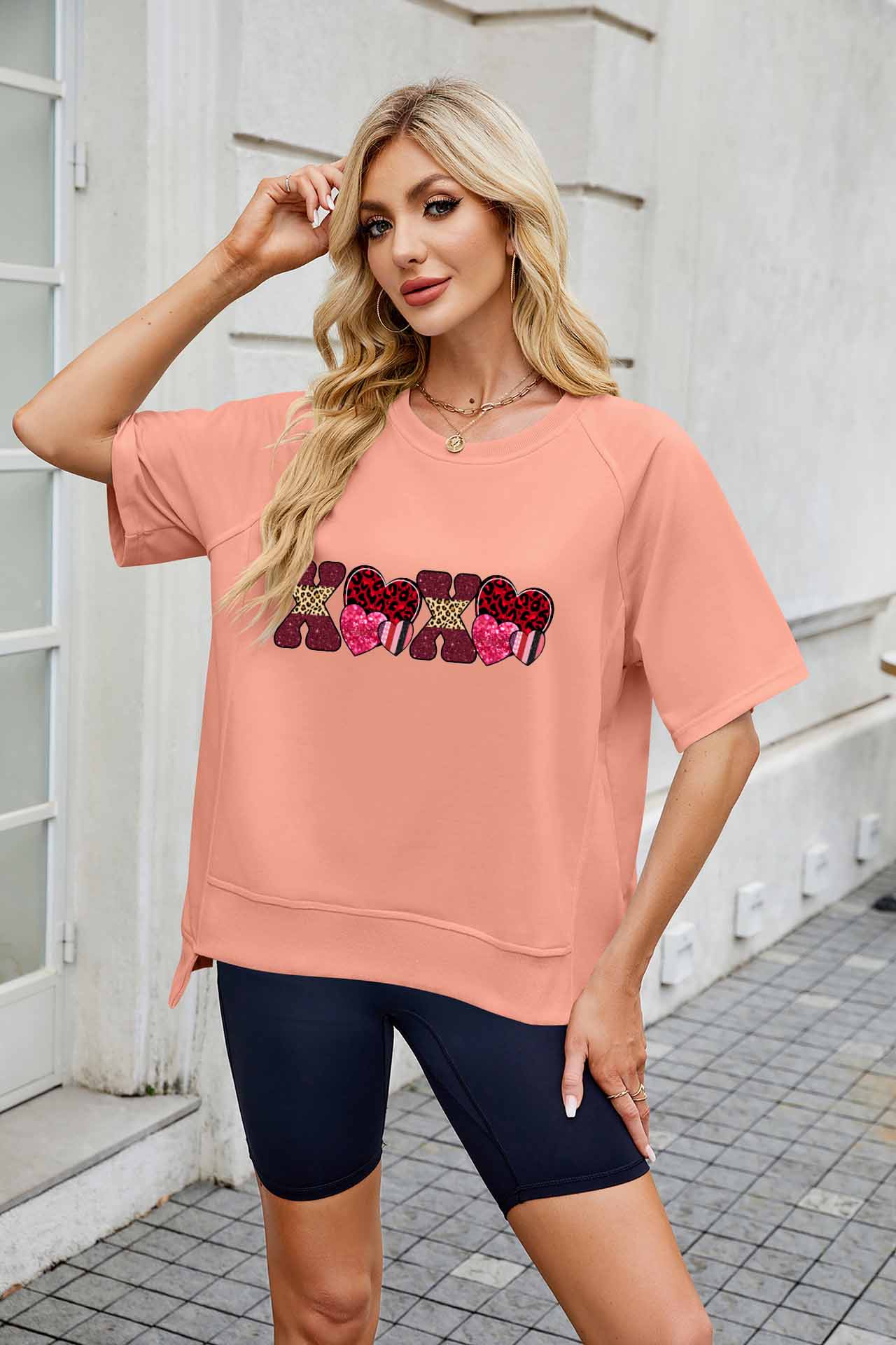 Valentine's Day XOXO Heart Graphic Short Sleeve Top