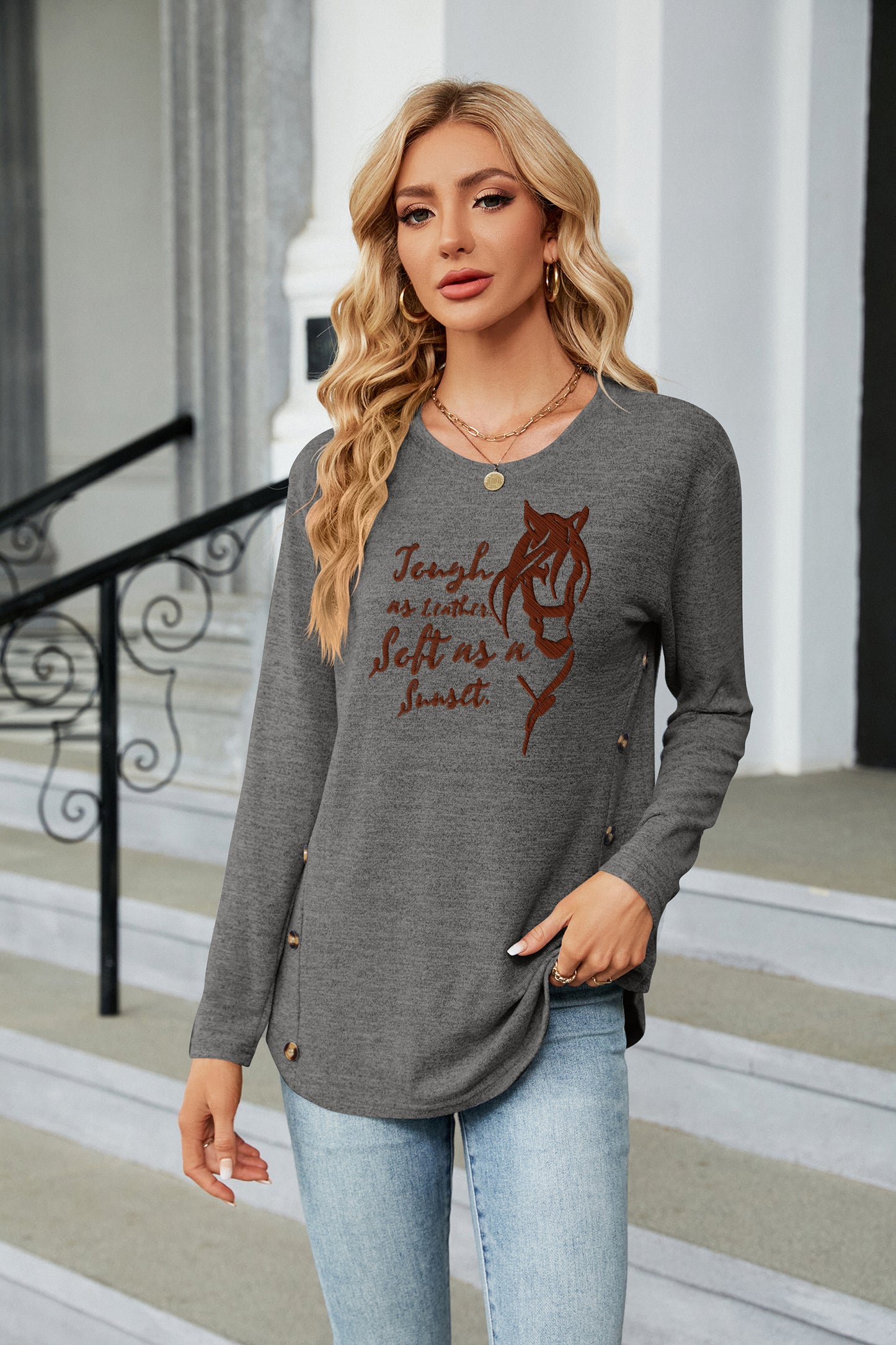 Western Cowgirl Letter Graphic Casual Tee