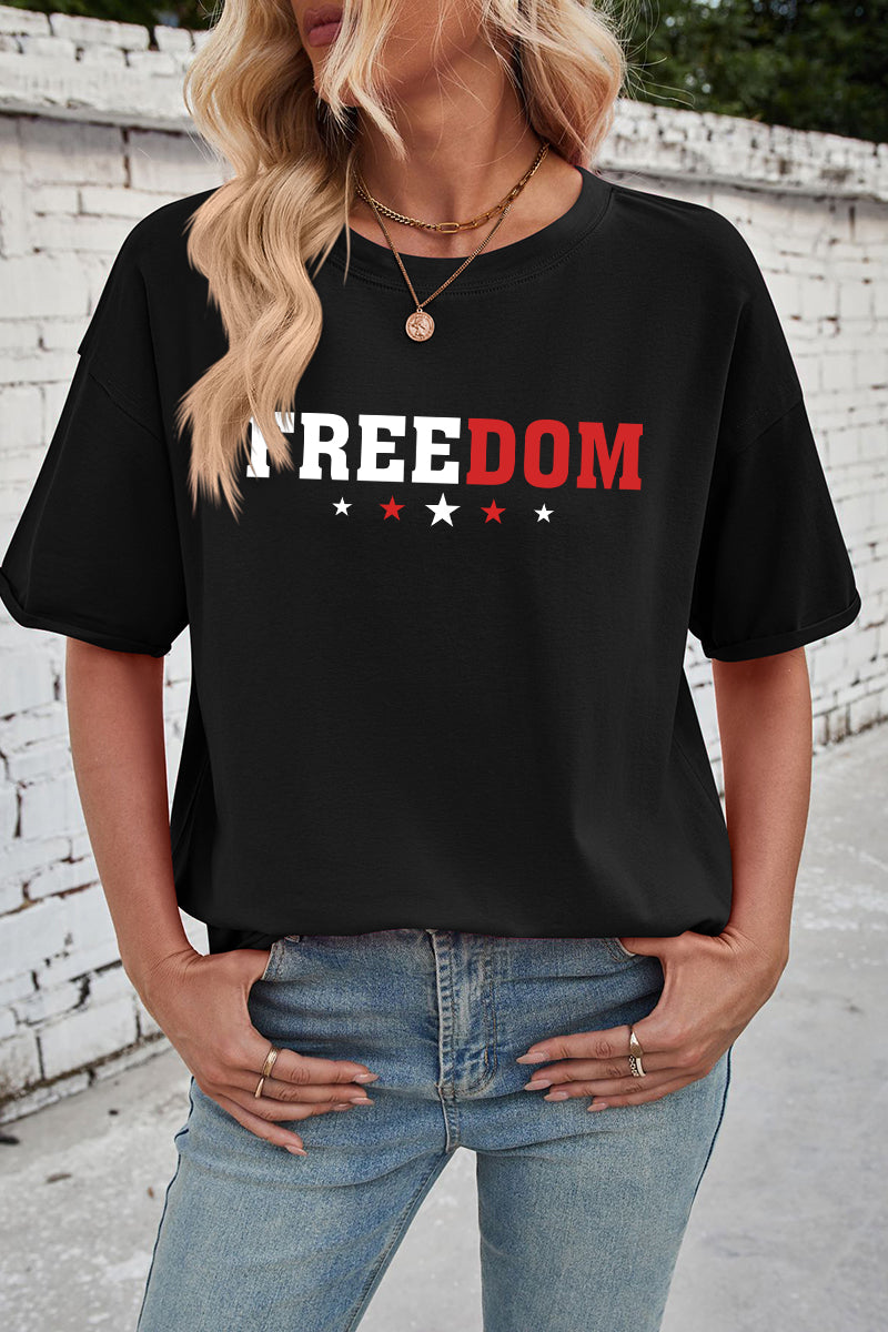 Patriotic Cotton Graphic Tee Oversized Freedom Star Top
