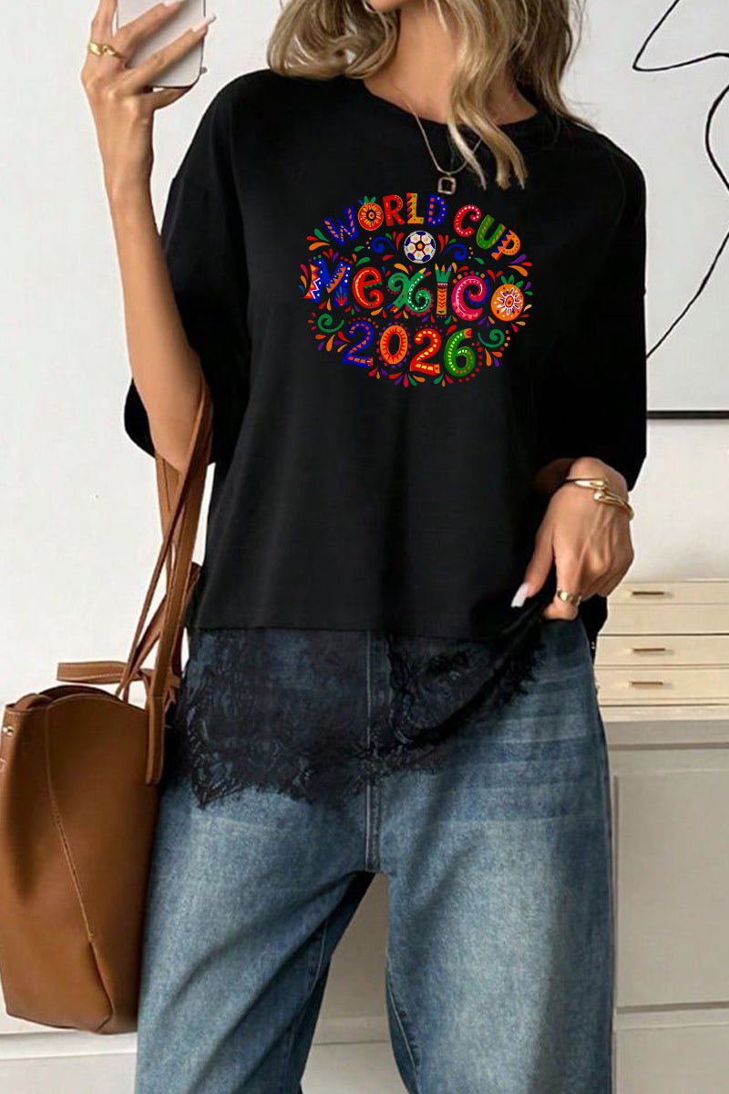 Mexico World Cup 2026 Graphic Lace Hem Oversized T Shirt