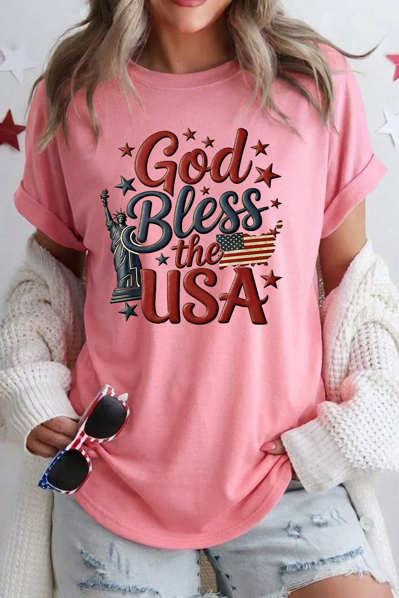 Women 4th of July God Bless the USA T Shirt