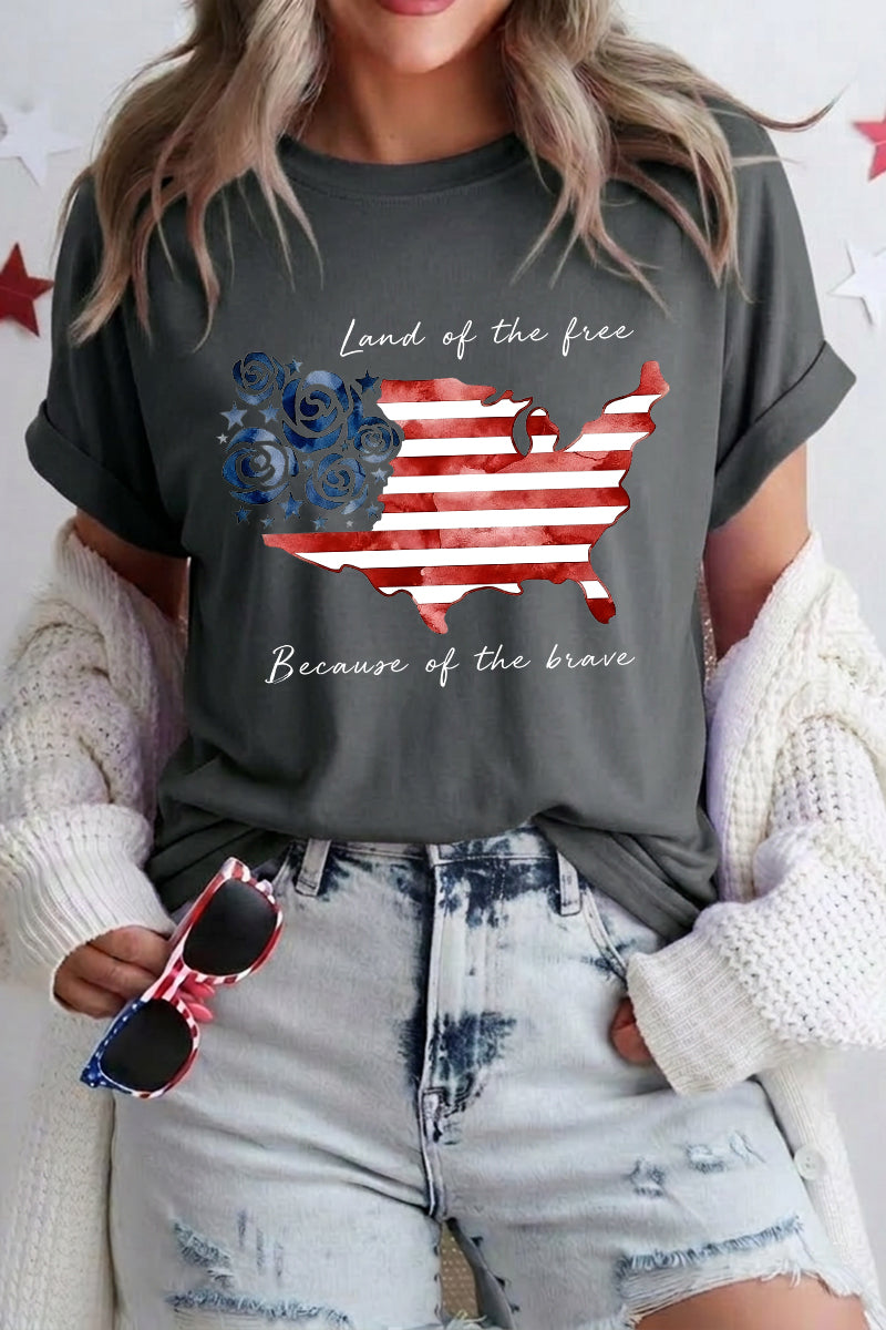 Women 4th of July USA Map Graphic T Shirt