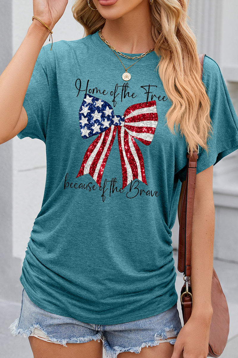 American Flag Bow Graphic Casual Patriotic T Shirt