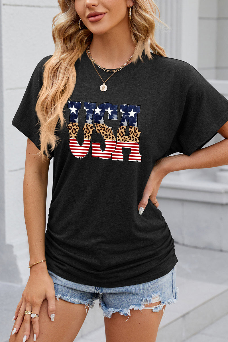 USA Mixed Print Graphic 4th of July Patriotic Tee
