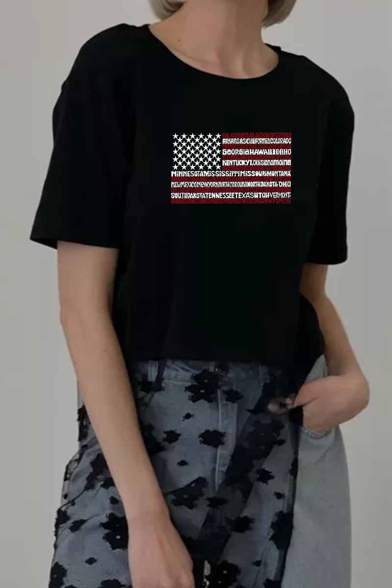 Patriotic Flag Graphic Tee Lace Patchwork Top