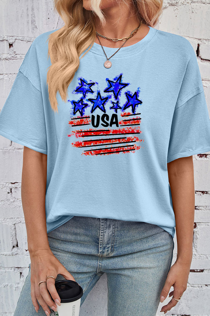 USA Star Flag Cotton Tee Oversized Casual Patriotic