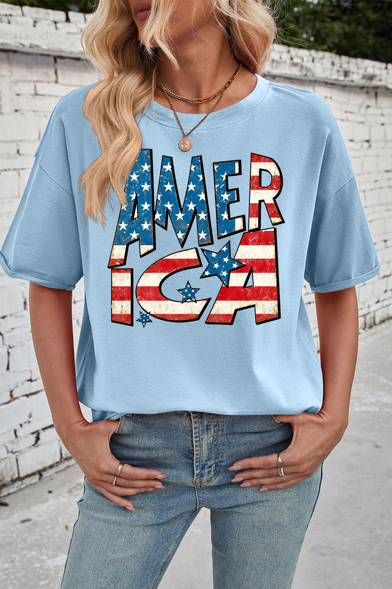 America Flag Print Rayon Tee Oversized Patriotic Top