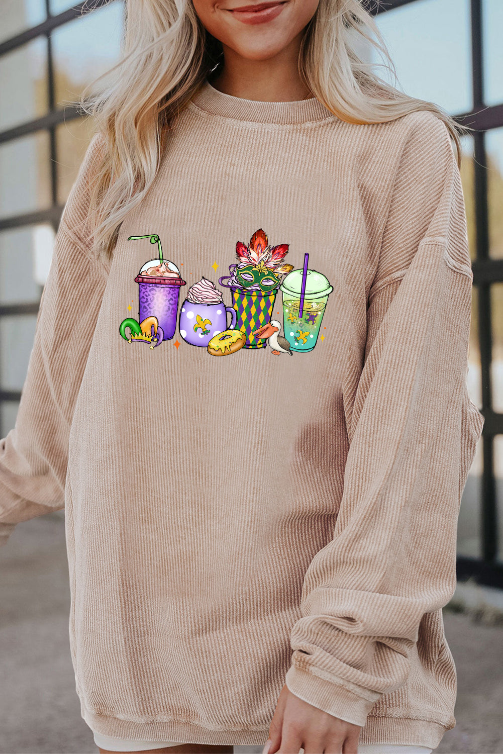 Mardi Gras Cocktail Drinks Graphic Corded Sweatshirt