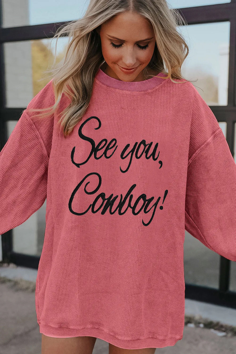 Western Cowboy Quote Letter Graphic Oversized Sweatshirt