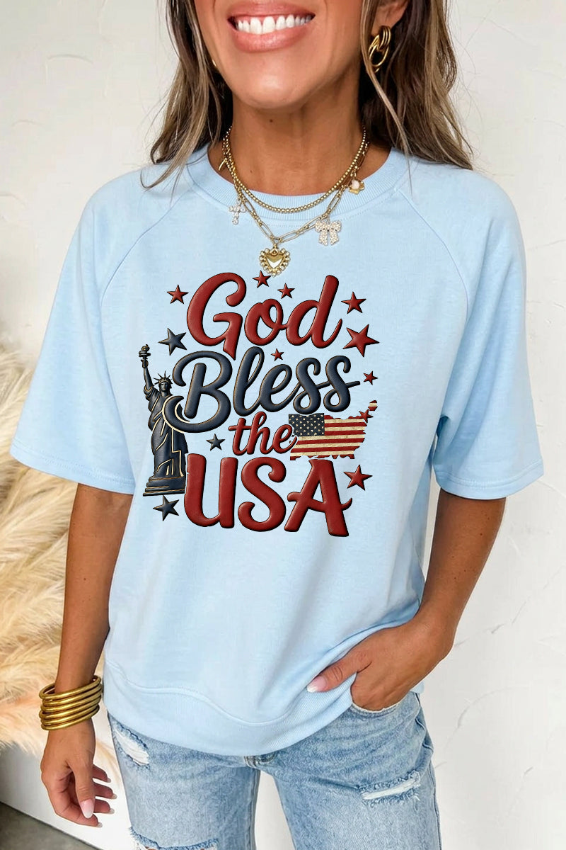 Independence Day God Bless USA Graphic Tee Casual Top